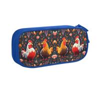 HAHAFU Cute Rooster Chickens Double Layer Large Capacity Pencil Case,Print Oxford-Cloth Pencil Pouch with Multiple Compartments