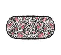 HAHAFU Cute Rose Mix Leopard Pattern Double Zipper Pencil Case Makeup Bag,Large Capacity Crush-Resistant Polyester OrganizerFor School Office Travel