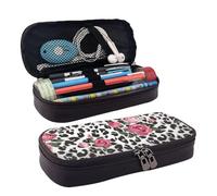 HAHAFU Cute Rose Mix Leopard Pattern Pencil Case for Girls Boys,Leather Personalised Print Large Stationery Pencil Case with Compartments.