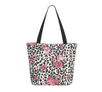HAHAFU Cute Rose Mix Leopard Pattern Women'S Large Shopping Tote Bag, Lightweight Durable Polyester Tote With All-Over Print,Foam Padded For Protection