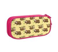 HAHAFU Cute Sloths On Yellow Lemons Double Layer Large Capacity Pencil Case, Full Print Oxford-Cloth Pencil Pouch with Multiple Compartments