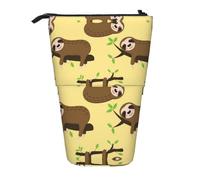 HAHAFU Cute Sloths On Yellow Lemons Telescopic Pencil Case, Oxford-Cloth Adjustable Pencil Pouch with Zipper, Multi-Functional Portable Stationery Bag for School Office