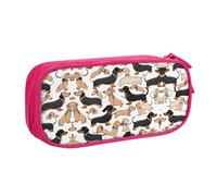 HAHAFU Dachshund Floral Double Layer Large Capacity Pencil Case,Print Oxford-Cloth Pencil Pouch with Multiple Compartments