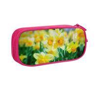 HAHAFU Daffodil Flower Double Layer Large Capacity Pencil Case, Full Print Oxford-Cloth Pencil Pouch with Multiple Compartments,Customizable Smooth Zipper Stationery Bag