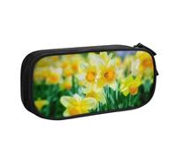 HAHAFU Daffodil Flower Double Layer Large Capacity Pencil Case, Full Print Oxford-Cloth Pencil Pouch with Multiple Compartments,Customizable Smooth Zipper Stationery Bag