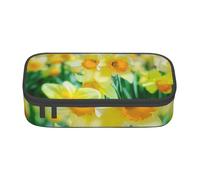 HAHAFU Daffodil Flower Durable Large Capacity Pencil Case with Multiple Compartments,Print Water-Resistant Polyester School Supplies Organizer (Square Design)