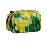 HAHAFU Daffodil Flower Flip-Top Double-Layer Pencil Case,Large Capacity (Holds 50 Pens/Pencis),Full-Print Durable Polyester School Office Supplies