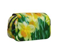 HAHAFU Daffodil Flower Flip-Top Double-Layer Pencil Case,Large Capacity (Holds 50 Pens/Pencis),Full-Print Durable Polyester School Office Supplies