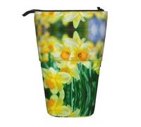 HAHAFU Daffodil Flower Telescopic Pencil Case, Oxford-Cloth Adjustable Pencil Pouch with Zipper, Multi-Functional Portable Stationery Bag for School Office