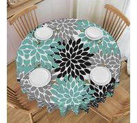 HAHAFU Dahlia Flower Round Lace Tablecloth 60 Inch,Print Water-Resistant Polyester Fabric,No Wrinkle,Washable Table Cover For Dining Kitchen Coffee Table