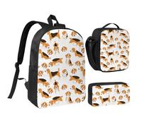 HAHAFU Dog 17 Inch School Backpack Set with Pencil Case and Lunch Bag,Matching Print Design,Durable Polyester School Bag for Kids Teens Boys Girls