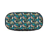 HAHAFU Dog Double Zipper Pencil Case Makeup Bag,Large Capacity Crush-Resistant Polyester OrganizerFor School Office Travel