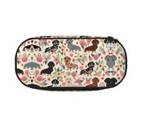 HAHAFU Dog Floral Double Zipper Pencil Case Makeup Bag,Large Capacity Crush-Resistant Polyester Organizer with 4 Pen Slots and Mesh Pocket for School Office Travel (Full Print Design)