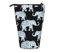 HAHAFU Elephant-Blue Black Telescopic Pencil Case, Oxford-Cloth Adjustable Pencil Pouch with Zipper, Multi-Functional Portable Stationery Bag for School Office