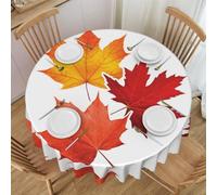 HAHAFU Fall Leaf Round Lace Tablecloth 60 Inch,Print Water-Resistant Polyester Fabric,No Wrinkle,Washable Table Cover For Dining Kitchen Coffee Table