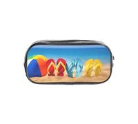 HAHAFU Flip-Flops On A Sandy Beach Clear Pencil Case with Full Print On Front Panel,Transparent PVC Pouch, Lightweight Wear-Resistant, Zipper Closure for School, Office, Travel