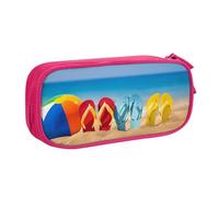 HAHAFU Flip-Flops On A Sandy Beach Double Layer Large Capacity Pencil Case,Print Oxford-Cloth Pencil Pouch with Multiple Compartments