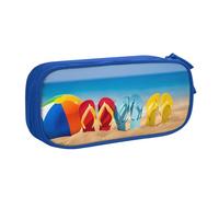 HAHAFU Flip-Flops On A Sandy Beach Double Layer Large Capacity Pencil Case,Print Oxford-Cloth Pencil Pouch with Multiple Compartments