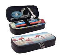 HAHAFU Flock of Flamingos On The Beach Pencil Case for Girls Boys,Leather Personalised Print Large Stationery Pencil Case with Compartments.