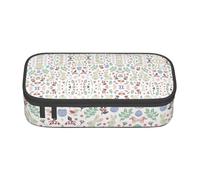 HAHAFU Flowers Bunnies Birds Durable Large Capacity Pencil Case with Multiple Compartments,Print Water-Resistant Polyester School Supplies Organizer (Square Design)