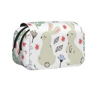 HAHAFU Flowers Bunnies Birds Flip-Top Double-Layer Pencil Case,Large Capacity (Holds 50 Pens/Pencis),Full-Print Durable Polyester School Office Supplies