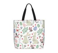 HAHAFU Flowers Bunnies Birds Multiprint Durable Water-Resistant Polyester Tote Shoulder Bag-Lightweight Casual Daypack For Shopping,School, Office Daily Use
