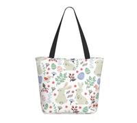 HAHAFU Flowers Bunnies Birds Women'S Large Shopping Tote Bag, Lightweight Durable Polyester Tote With All-Over Print,Foam Padded For Protection
