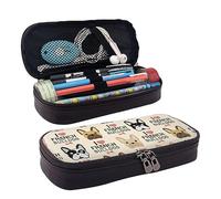 HAHAFU French Dog Pencil Case for Girls Boys,Leather Personalised Print Large Stationery Pencil Case with Compartments.