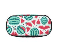 HAHAFU Fruits Watermelon Double Zipper Pencil Case Makeup Bag,Large Capacity Crush-Resistant Polyester Organizer with 4 Pen Slots and Mesh Pocket for School Office Travel (Full Print Design)