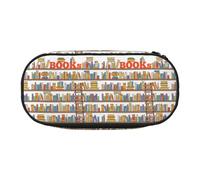 HAHAFU Funny Book Shelves Collection and Ladder Double Zipper Pencil Case Makeup Bag,Large Capacity Crush-Resistant Polyester Organizer for School Office Travel