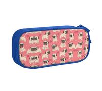 HAHAFU Funny Cartoon Pug Puppy Dog Double Layer Large Capacity Pencil Case, Full Print Oxford-Cloth Pencil Pouch with Multiple Compartments,Customizable Smooth Zipper Stationery Bag