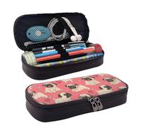 HAHAFU Funny Cartoon Pug Puppy Dog Leather Pencil Case for Girls Boys,Personalised Print Large Stationery Pencil Case with Compartments.