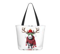 HAHAFU Funny Christmas Moose Women'S Large Shopping Tote Bag, Lightweight Durable Polyester Tote With All-Over Print,Foam Padded For Protection