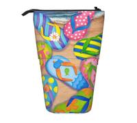 HAHAFU Funny Flip Flops Slippers Art Telescopic Pencil Case, Oxford-Cloth Adjustable Pencil Pouch with Zipper, Multi-Functional Portable Stationery Bag for School Office