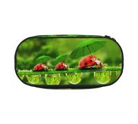 HAHAFU Funny Ladybug Holding Umbrellas Double Zipper Pencil Case Makeup Bag,Large Capacity Crush-Resistant Polyester Organizer for School Office Travel