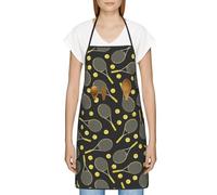 HAHAFU Funny Tennis Racquets And Tennis Balls Chef Apron For Women Men,Print Polyester Work Cooking Aprons With Adjustable Strap And Large Pocket