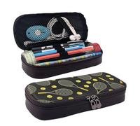 HAHAFU Funny Tennis Racquets and Tennis Balls Leather Pencil Case for Girls Boys,Personalised Print Large Stationery Pencil Case with Compartments.