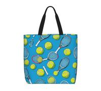 HAHAFU Funny Tennis Racquets And Tennis Balls Multiprint Durable Water-Resistant Polyester Tote Shoulder Bag-Lightweight Casual Daypack For Shopping,School, Office Daily Use
