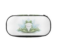 HAHAFU Funny Yoga Frog Double Zipper Pencil Case Makeup Bag,Large Capacity Crush-Resistant Polyester OrganizerFor School Office Travel