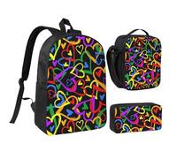 HAHAFU Gay Pride Rainbow 17 Inch School Backpack Set with Pencil Case and Lunch Bag,Matching Print Design,Durable Polyester School Bag for Kids Teens Boys Girls