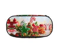 HAHAFU Gingerbread Man Candy Double Zipper Pencil Case Makeup Bag,Large Capacity Crush-Resistant Polyester Organizer for School Office Travel