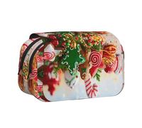 HAHAFU Gingerbread Man Candy Flip-Top Double-Layer Pencil Case,Large Capacity (Holds 50 Pens/Pencis),Full-Print Durable Polyester School Office Supplies