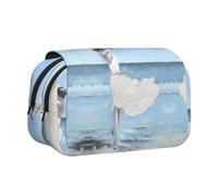 HAHAFU Girl On A Windy Beach Flip-Top Double-Layer Pencil Case,Large Capacity (Holds 50 Pens/Pencis),Full-Print Durable Polyester School Office Supplies