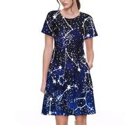 HAHAFU Glow in The Dark Women's Short Sleeve Polyester Dress,All-Over Print Comfortable Breathable Summer Dress Black