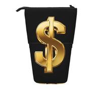 HAHAFU Gold Dollar Sign Telescopic Pencil Case, Oxford-Cloth Adjustable Pencil Pouch with Zipper, Multi-Functional Portable Stationery Bag for School Office