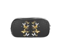 HAHAFU Gold White Butterflies Black Clear PVC Pencil Case,Transparent Makeup Bag for School,Office,Travel Gym Accessories Organizer (Full Print Front Panel)