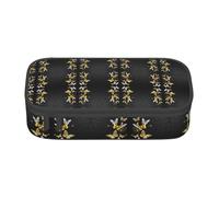 HAHAFU Gold White Butterflies Black Durable Large Capacity Pencil Case with Multiple Compartments,Print Water-Resistant Polyester School Supplies Organizer (Square Design)