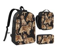 HAHAFU Golden Retrievers 17 Inch School Backpack Set with Pencil Case and Lunch Bag,Matching Print Design,Durable Polyester School Bag for Kids Teens Boys Girls