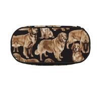HAHAFU Golden Retrievers Double Zipper Pencil Case Makeup Bag,Large Capacity Crush-Resistant Polyester Organizer for School Office Travel
