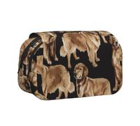 HAHAFU Golden Retrievers Flip-Top Double-Layer Pencil Case,Large Capacity (Holds 50 Pens/Pencis),Full-Print Durable Polyester School Office Supplies